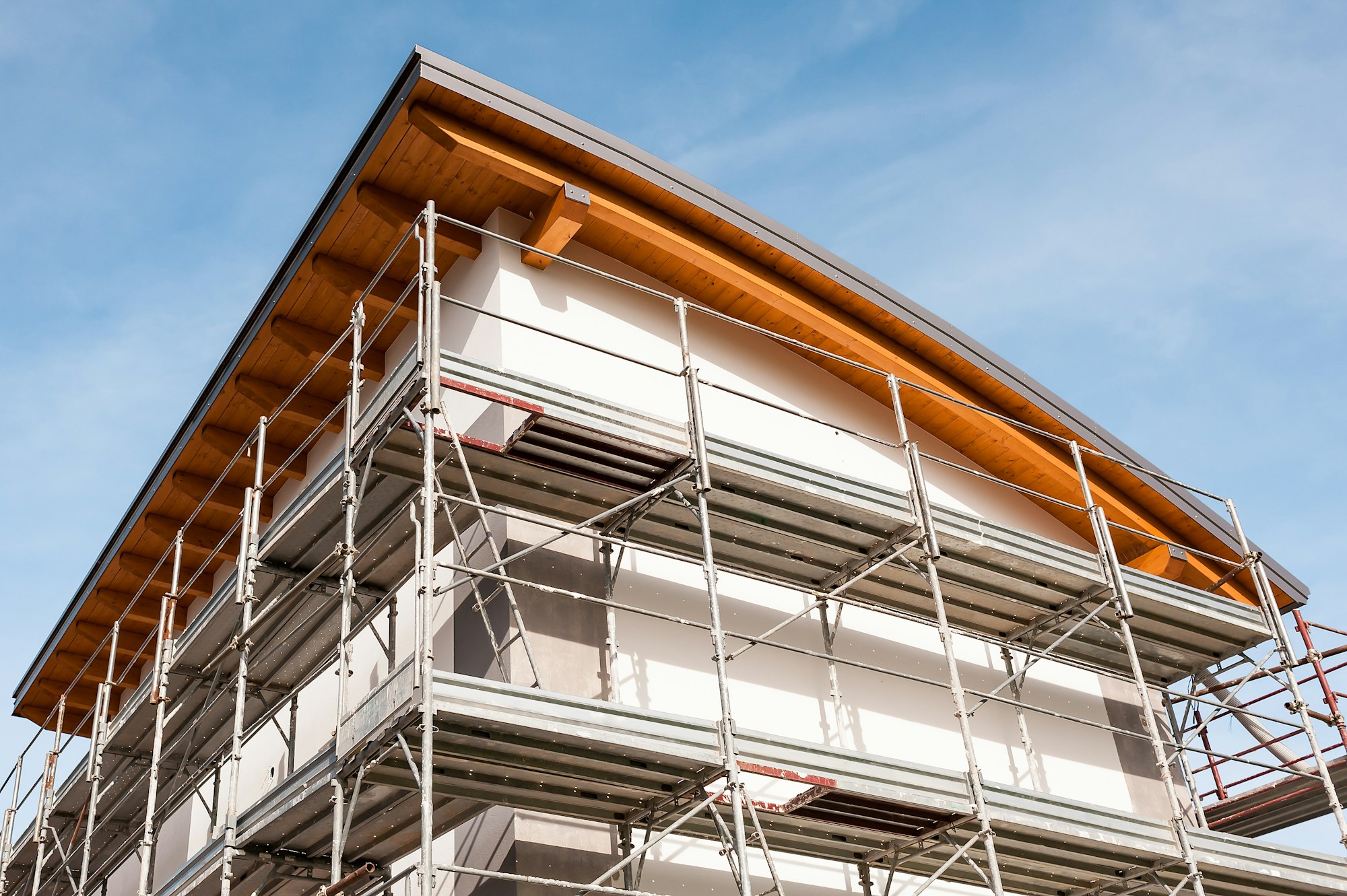 Construction scaffolding of a building under renovation.